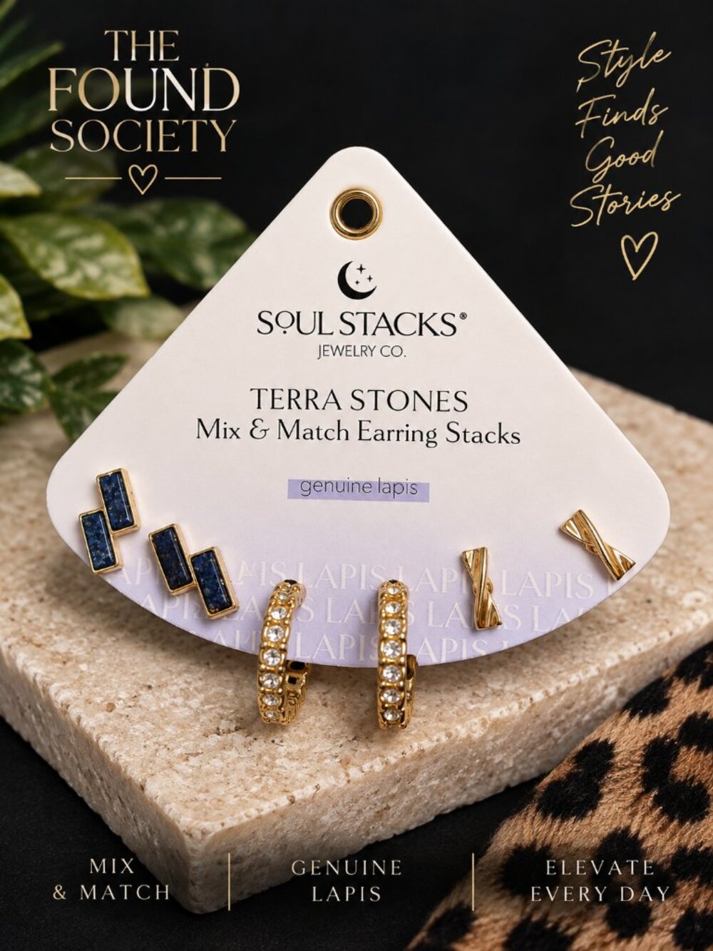 NWT Soul Stacks Terra Stones Genuine Lapis Mix & Match Earrings 3 Pair Set